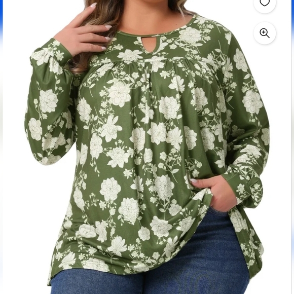 Agnes Orinda Tops - Agnes Orinda Green and White Floral Keyhole Top. NWT